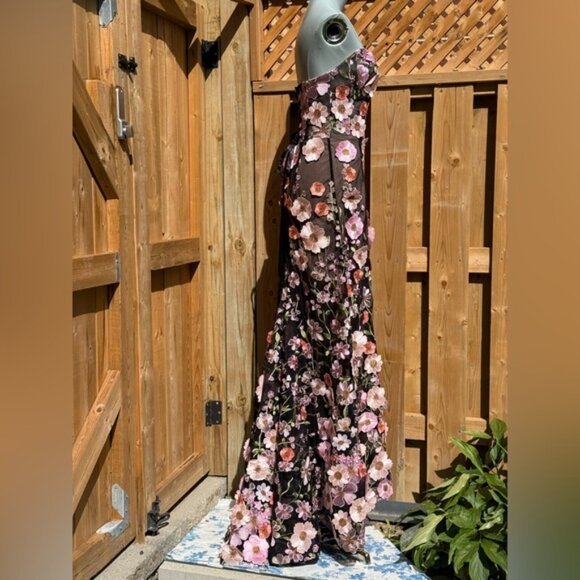 🆕 BRONX & BANCO 🧿 NWOT Jasmine Floral-Appliqued Gown, Black Multi - Sz L US 8 - Picture 6 of 16